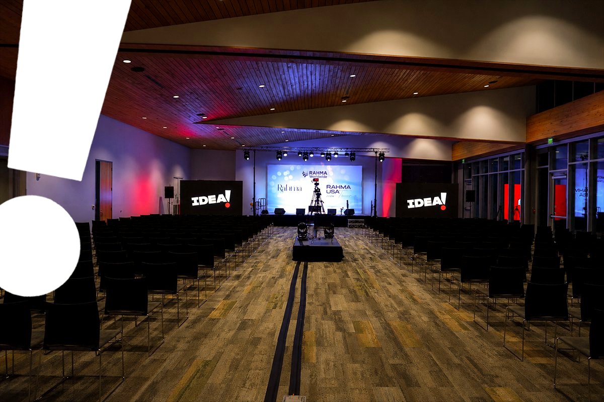 Two Idea Media LED wall screens showing the IDEA! logo, flanking the stage at the Rahma USA Tour 2024